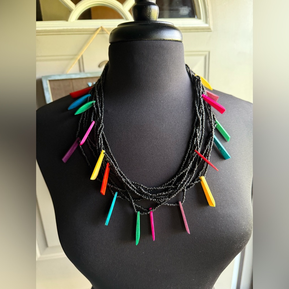Vintage 80/90s wood beaded colorful layered necklace